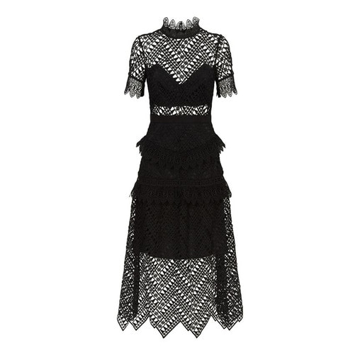 abstract triangle lace midi dress