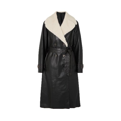 Belted shearling-trimmed leather coat