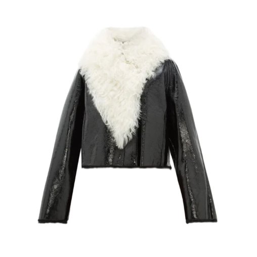 Fur-trim cropped leather jacket