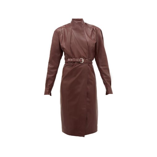 Belted Leather Wrap Dress